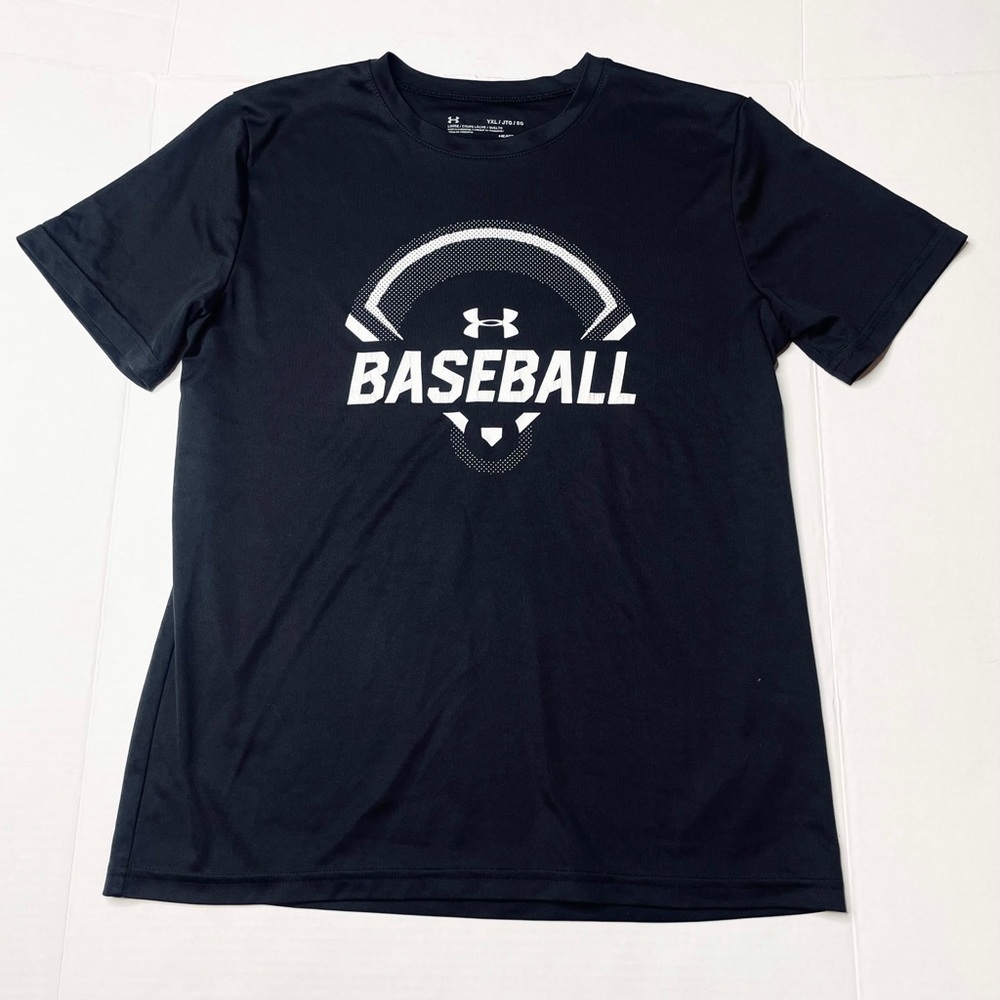 Under Armour HeatGear Loose Fit Black Baseball Graphic Crewneck Tee Youth XL